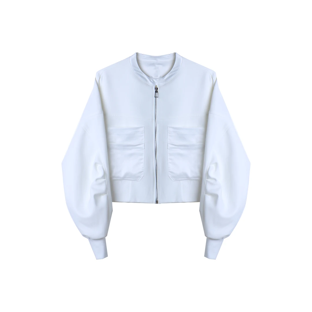 【沐沐】新款休闲百搭复古洋气设计感立领小个子女夹克外套SY255