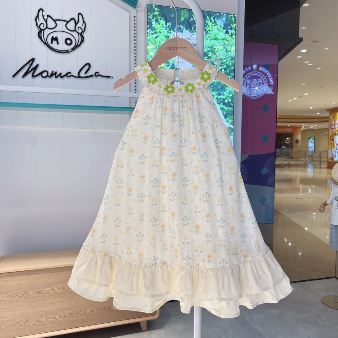 MOMOCO女童夏季儿童满印花朵甜心可爱无袖挂脖连衣裙77630470220