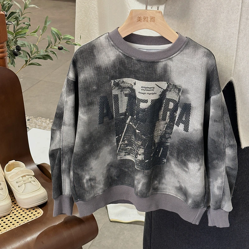 【反季清仓】男童女童嘻哈风宽松卫衣中大儿童个性印花潮牌上衣VY32