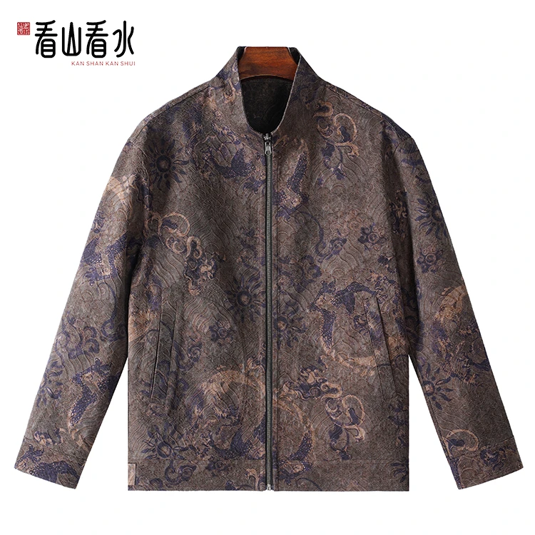 【看山看水】99736香云纱男装桑蚕丝锦油绸立领拉链外套中式上衣
