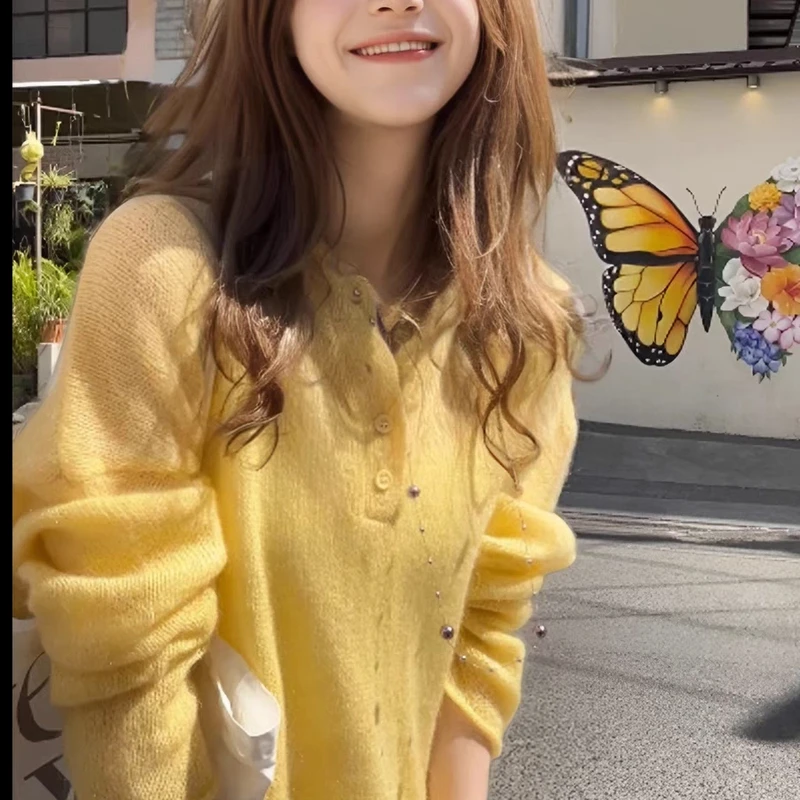 亨利领微透薄款针织衫女春卷边长袖防晒外套宽松空调罩衫