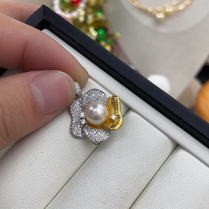 吊坠(不含链)银S925镶嵌海水珍珠