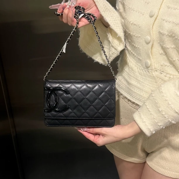 95新 Chanel/香奈儿 95新Chanel经典黑银链康鹏woc斜挎包