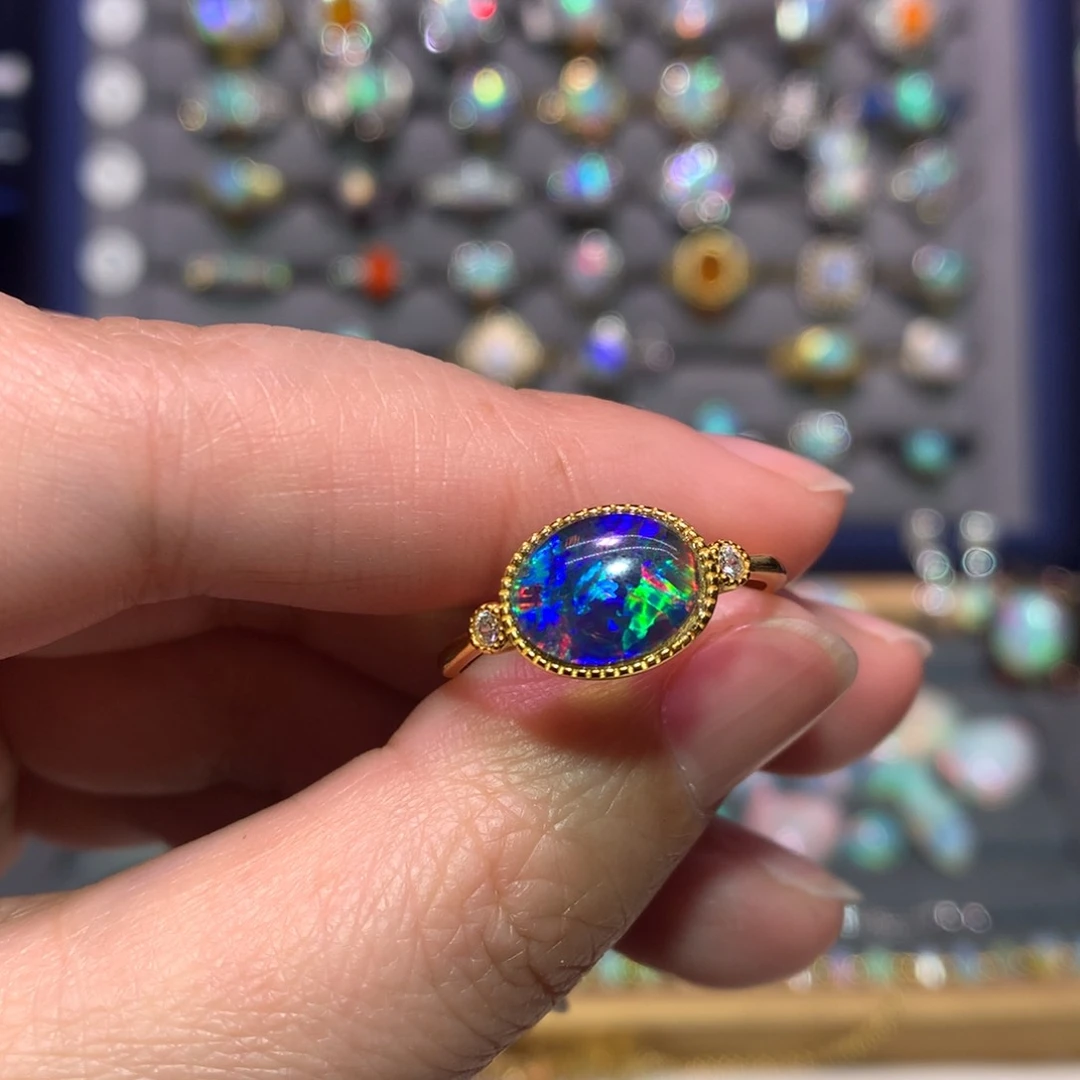 银S925镶嵌欧泊戒指澳洲拼合欧泊