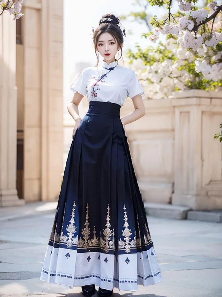 汉服女装绣花上衣马面裙套装2025夏季新款设计感小众新中式两件套