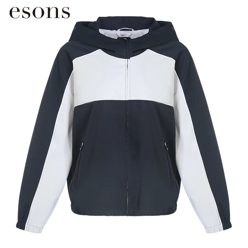 esons/爱城市【商场同款】秋季新款卫衣风带帽拼色短外套女36663800