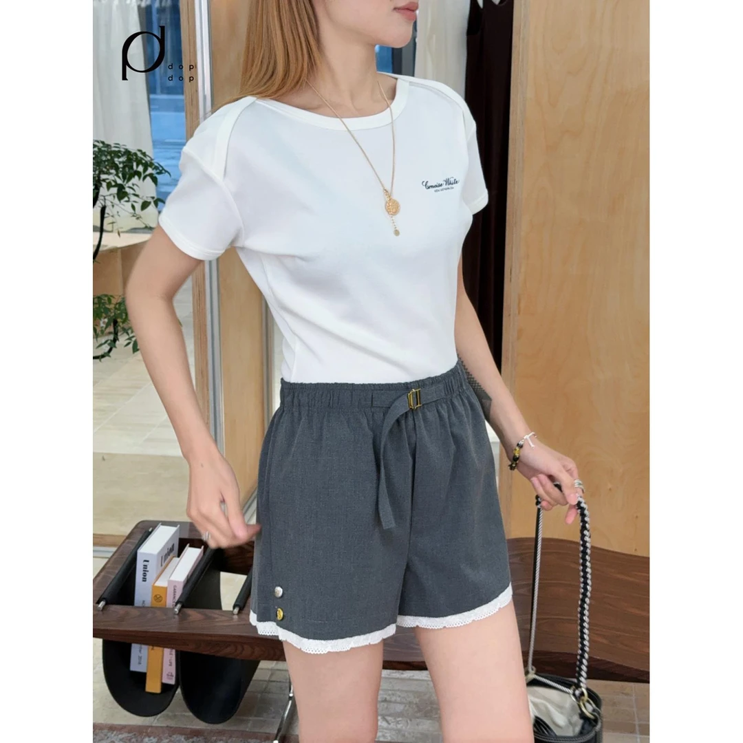 concise-white/简白2025春夏LOGO收腰短袖T恤女1280dopdop买手店