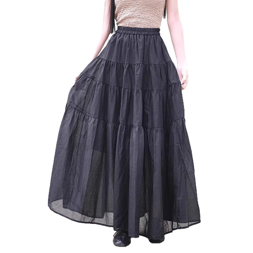 25春夏新款全棉双层砂洗半身裙黄金分割拼接设计大摆长裙3色