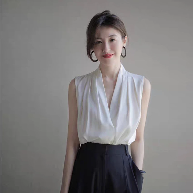 夏季大码女装新款胖mm收腰显瘦白色雪纺打底V领吊带背心内搭上衣