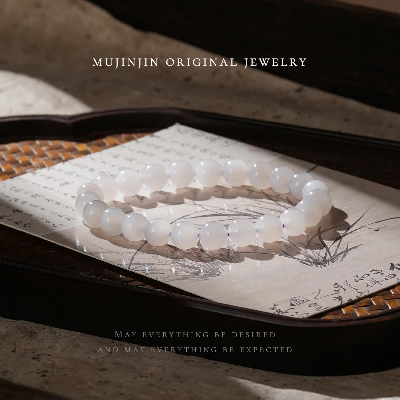 【木槿槿】天然和田玉手串女款约7m经典圆珠时尚饰品百搭手链XX2376