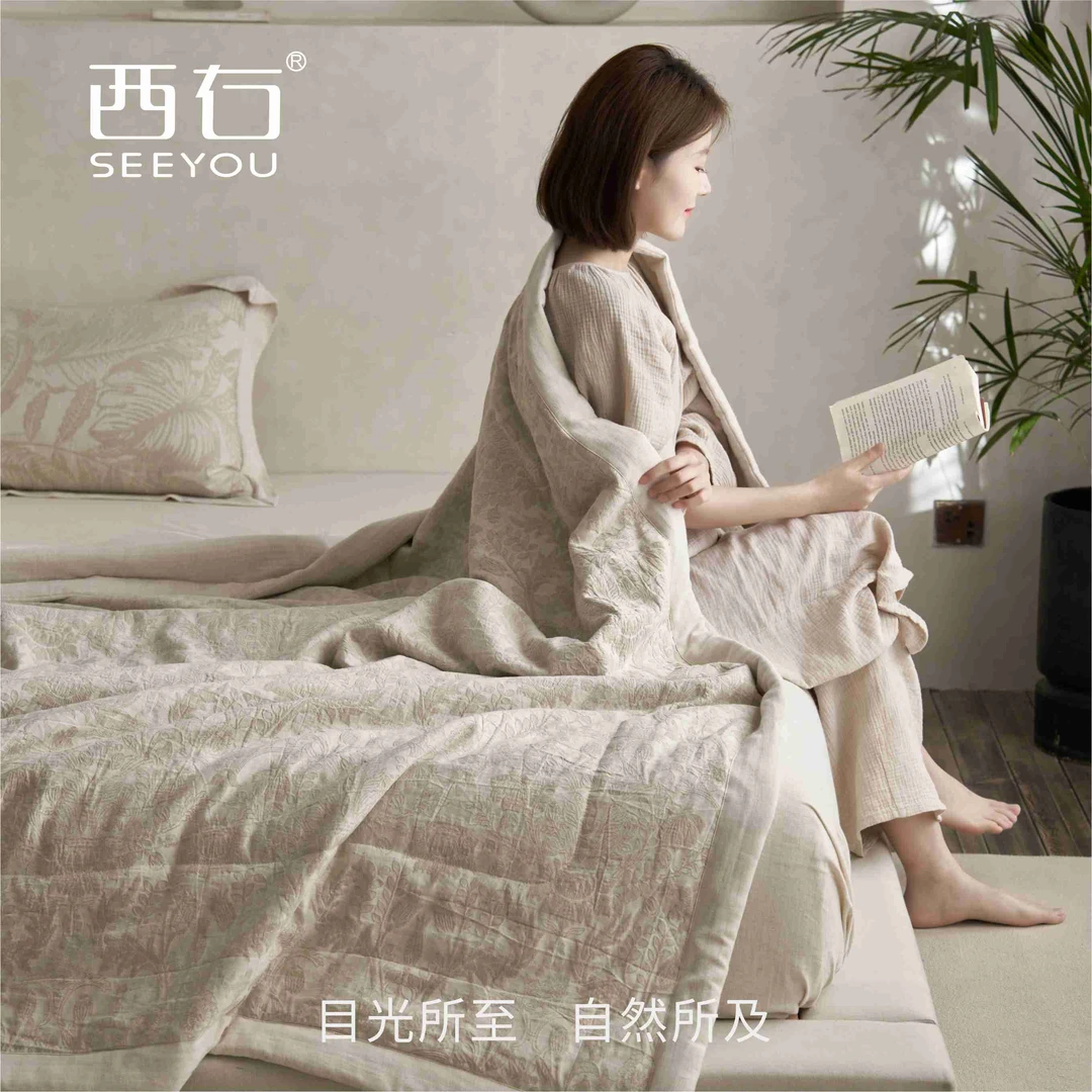 seeyou/西右｜棉麻贡缎提花夏被｜亚麻填充空调被夏被抗菌防螨