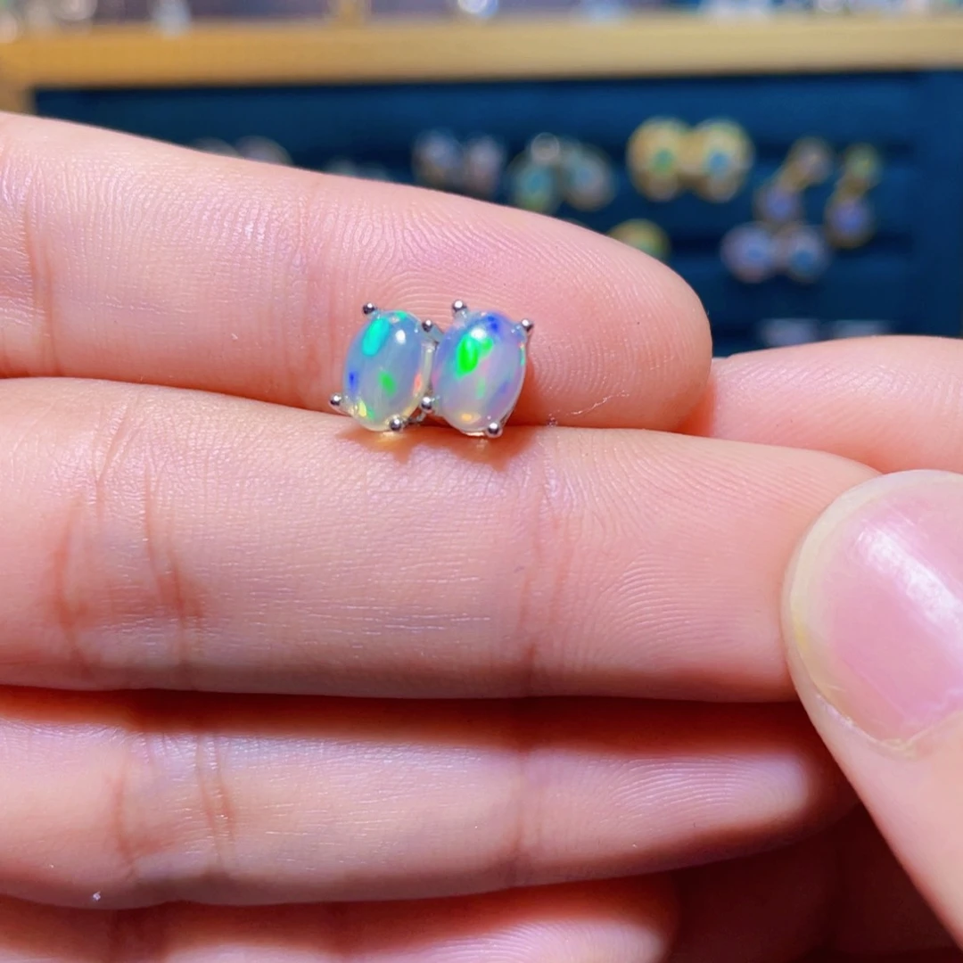 欧泊耳钉）银S925镶嵌