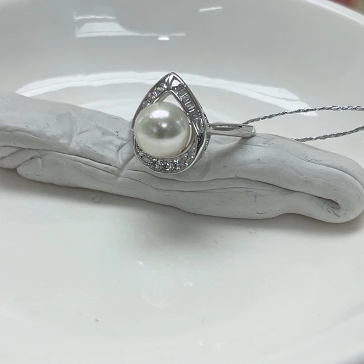 戒指银S925镶嵌海水珍珠AK 7-8mm 49号