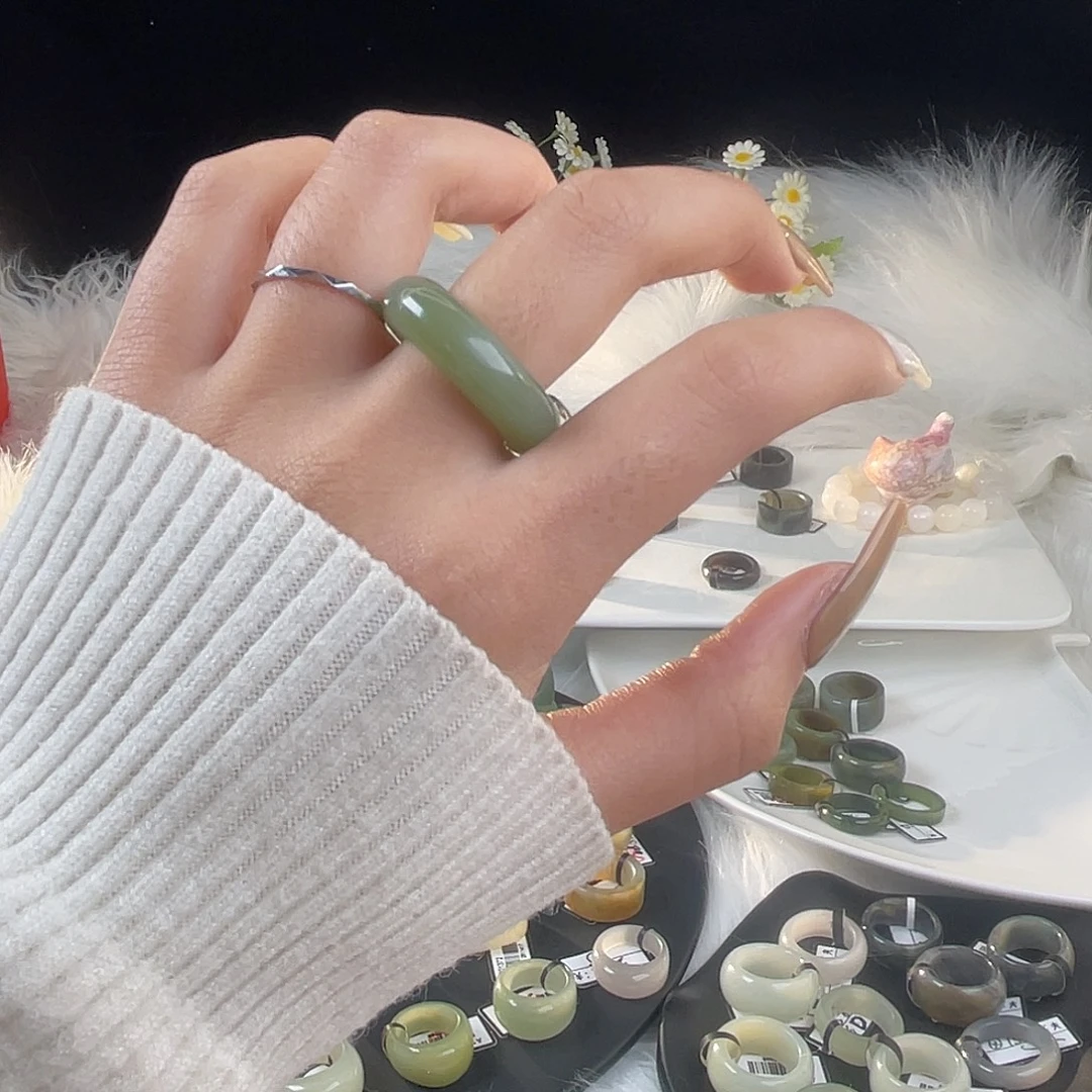 和田玉未镶嵌戒指U37浅湖水18.2mm