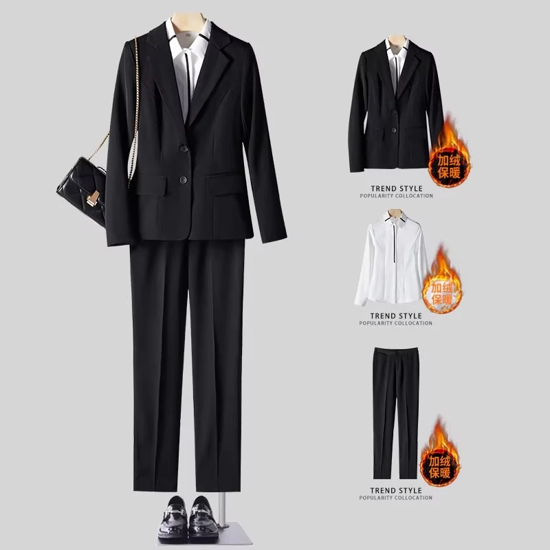 西装洋气女2025新款冬季加绒职业装大学生面试正装气质工作服春季