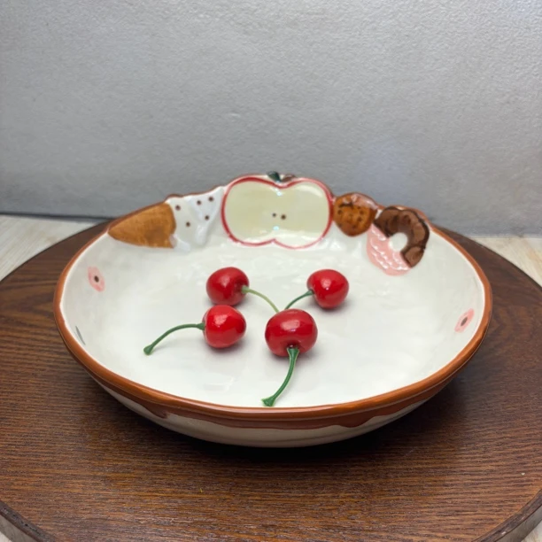 【海派甜心苹果】9英寸深盘家用陶瓷水果盘菜盘下午茶盘沙拉盘 微瑕