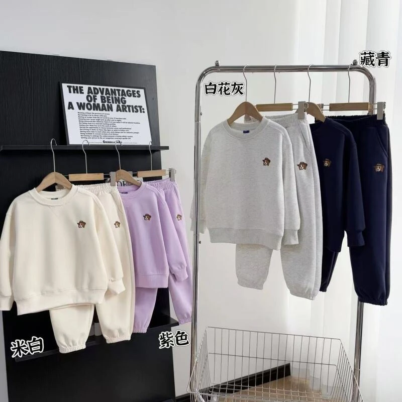 {重工刺绣}可爱儿童纯色休闲二件套卫衣套装