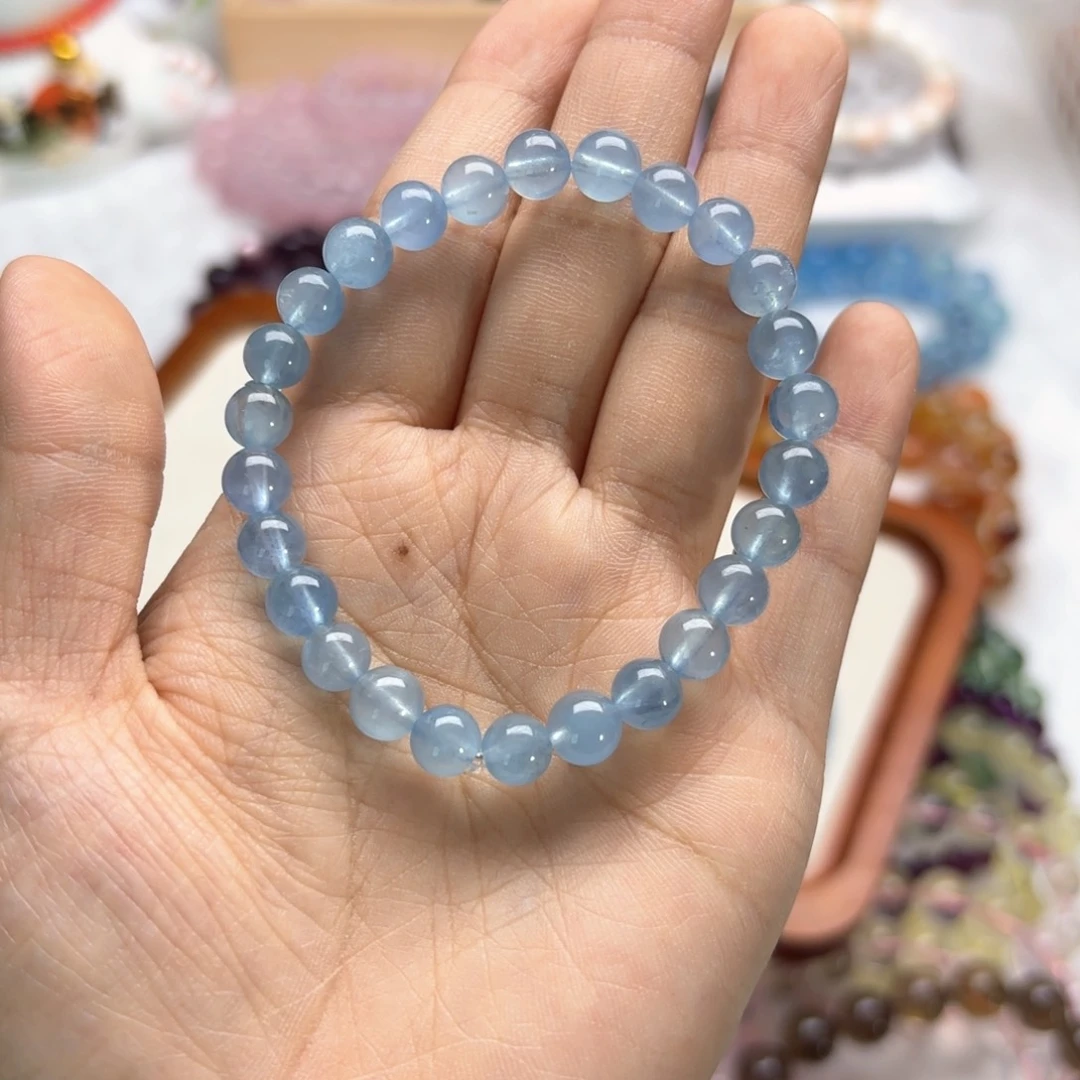 水晶手链未镶嵌熊*7mm 海蓝宝