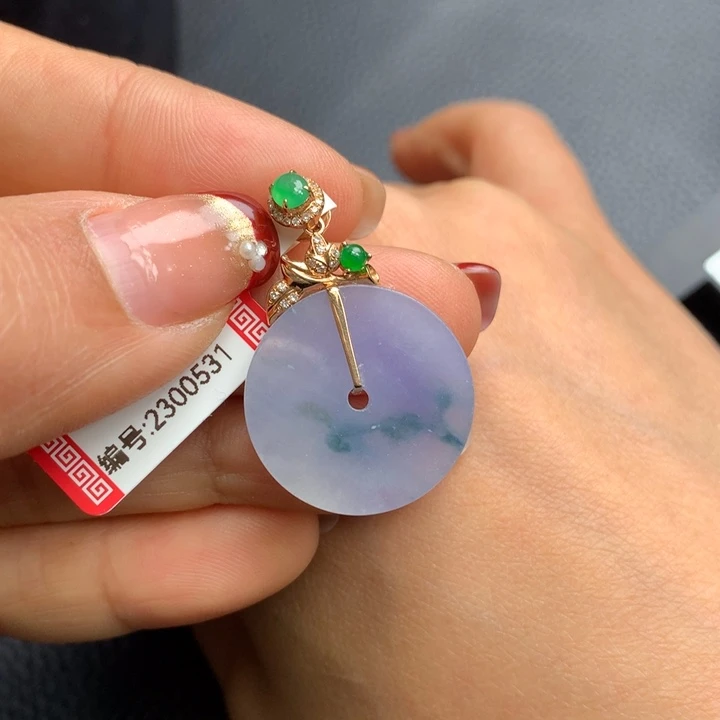 翡翠吊坠(不含链)18K金镶嵌