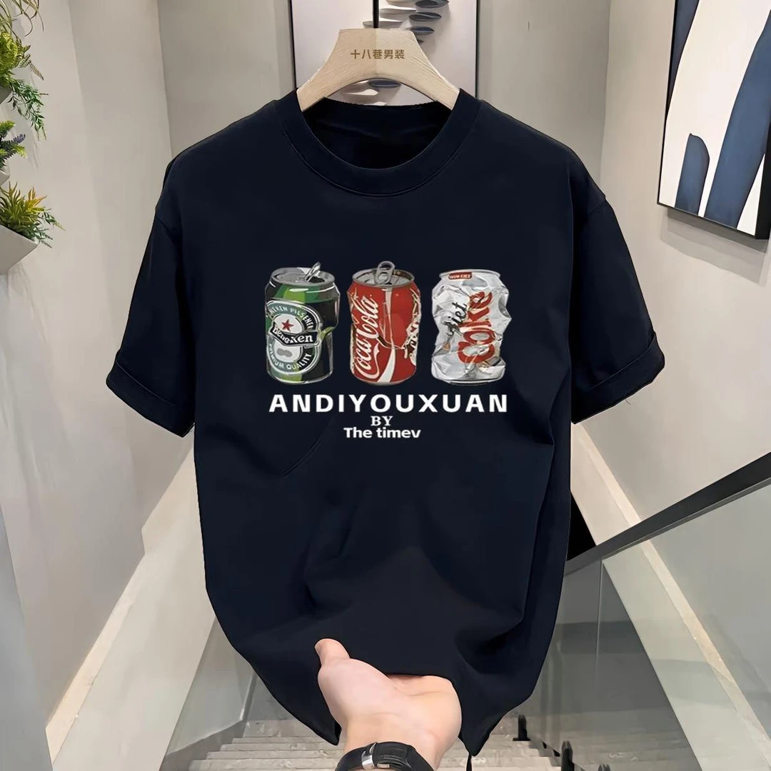 美式潮流高街休闲印花男装半袖t恤男2025新款夏季纯棉宽松短袖夏