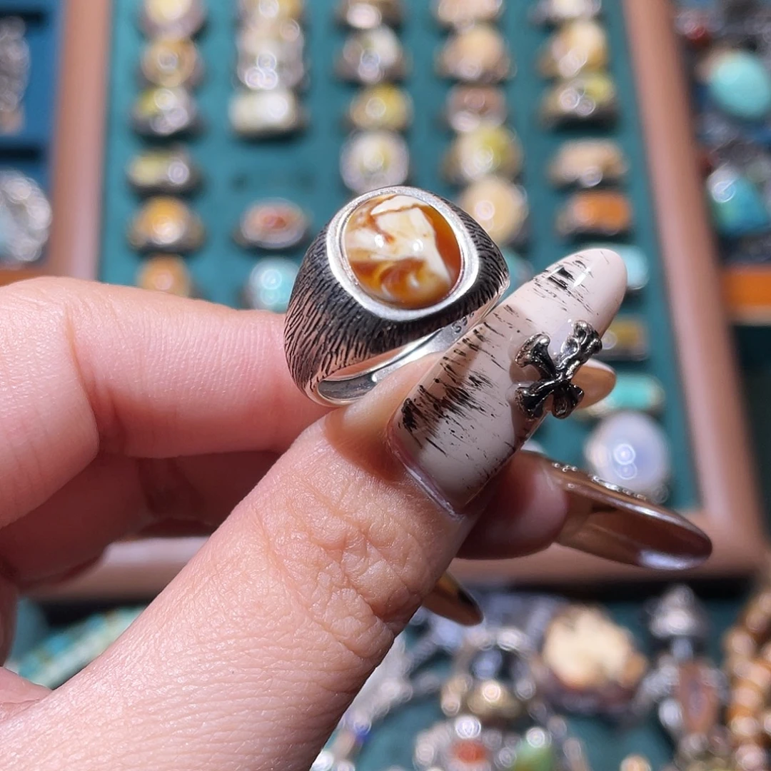 R***r琥珀银S925镶嵌戒指戒指