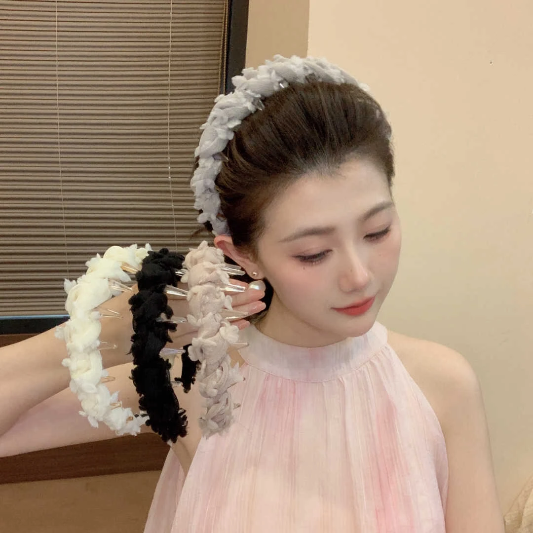 早春时尚漫花纱网编织发箍头饰女外出百搭超仙发卡发饰甜美头箍