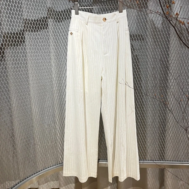 AW 极简松紧腰条纹阔腿裤春慵懒感女士拖地西裤1553