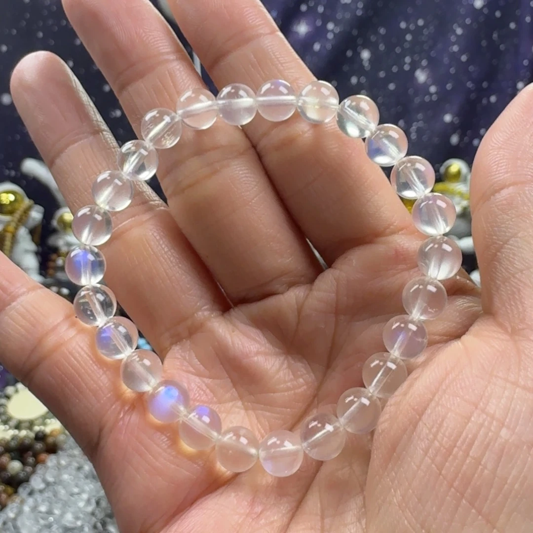 月光石手串未镶嵌不*白蓝光月光石手串