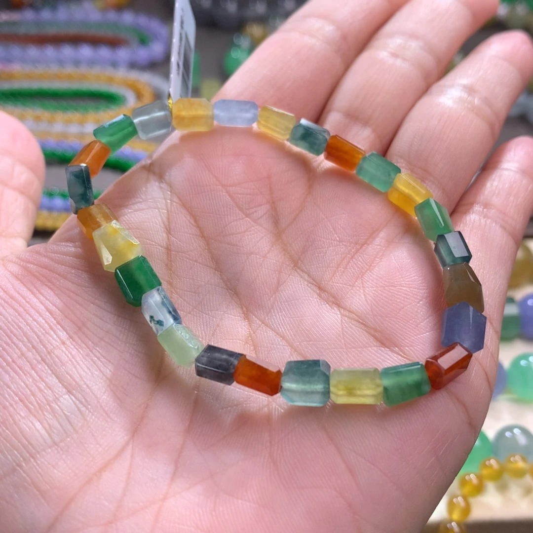 未镶嵌手链翡翠复古油画风浓彩方糖