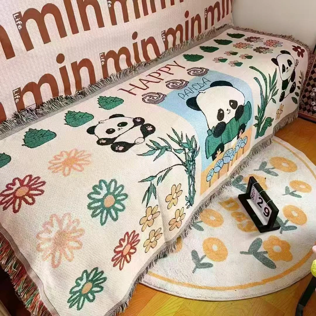 【竹林熊猫】90x240沙发巾双面盖毯四季通用北欧全盖毯罩防尘防滑