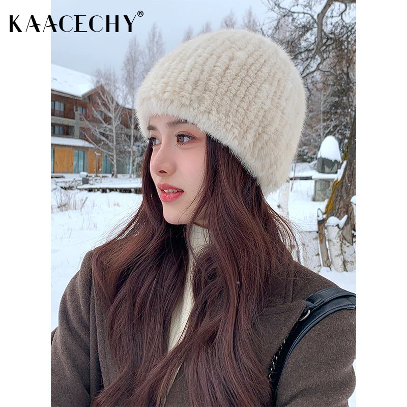 加绒防风保暖帽子女2025新款爆款洋气百搭双面编织水貂毛包头帽