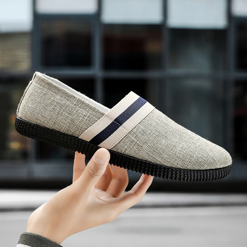 春秋款亚麻布豆豆鞋轻便一脚蹬时尚懒人鞋低帮套筒平底休闲鞋