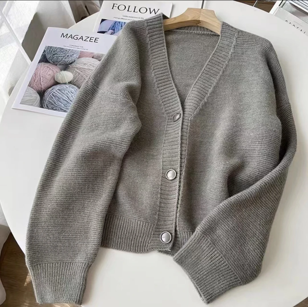 三八妇女节洋气服装时尚宽松开衫纯色韩版长款毛针织衫128#