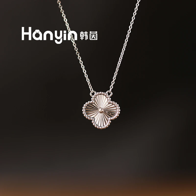 钛钢项链 25年全新升级铂金色镭射批花高定四叶草不掉色项链AAA