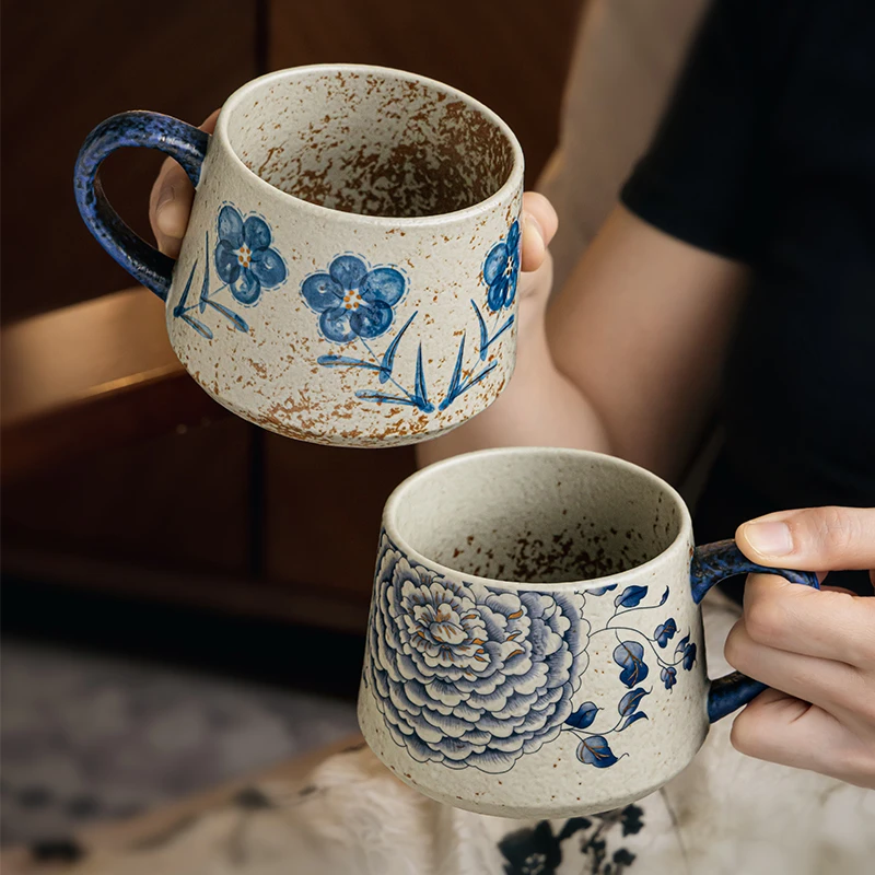 小悠家 中式雅致青花火石马克杯陶瓷咖啡杯精致高档办公室水杯