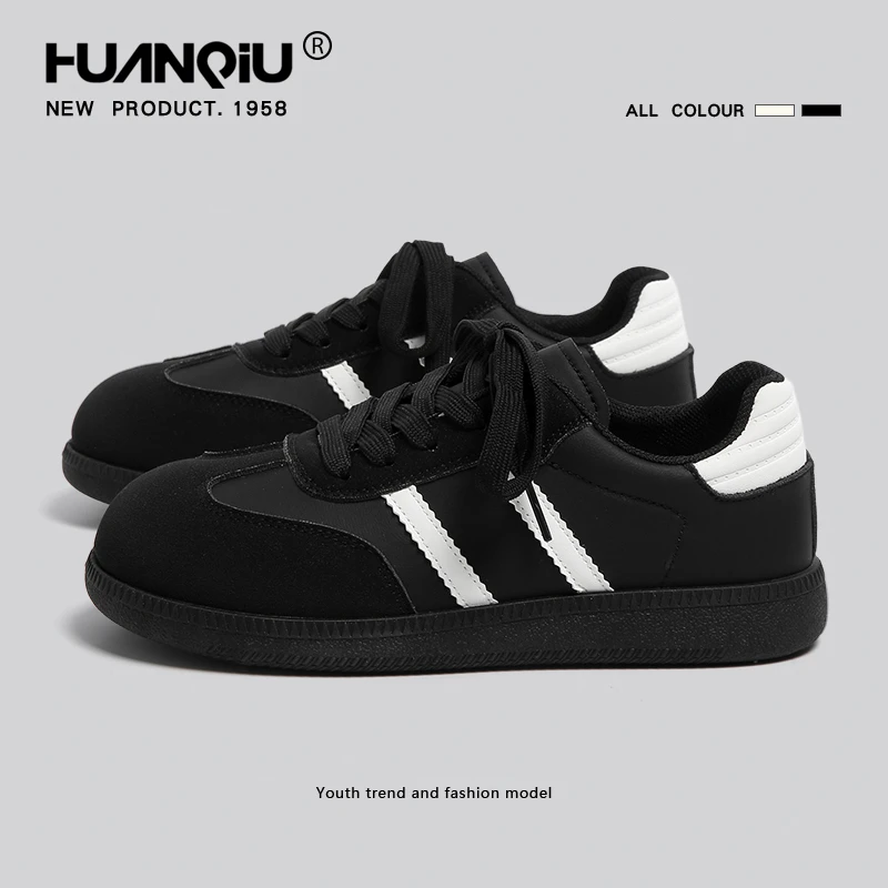 环球黑色德训鞋女2025新款冬季轻便百搭休闲软底复古跑步运动板鞋