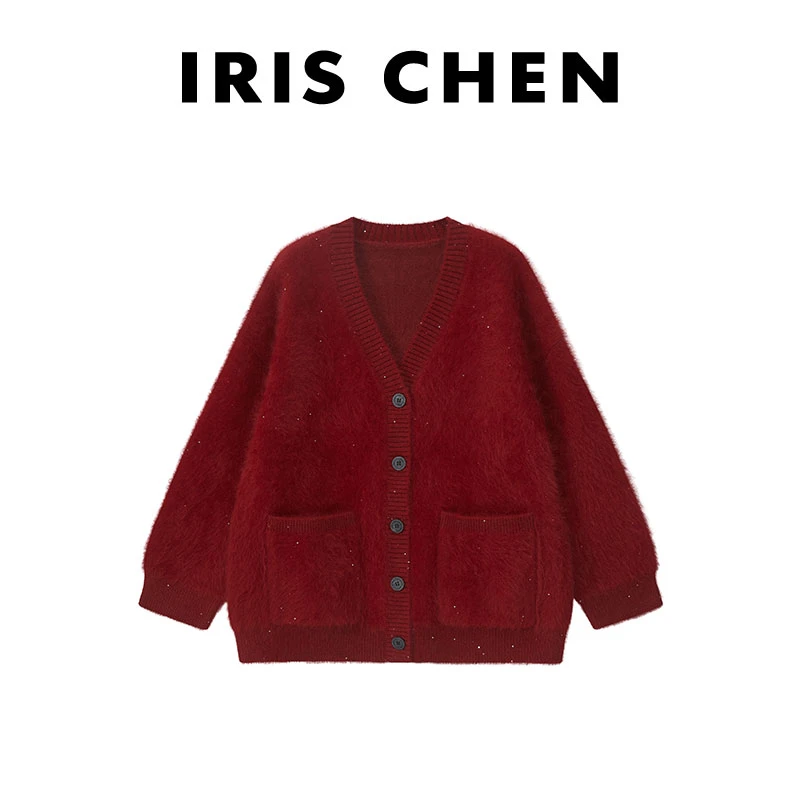 IRIS CHEN 幸运星 2025冬“拉绒工艺990g”复古针织开外套25WT1129