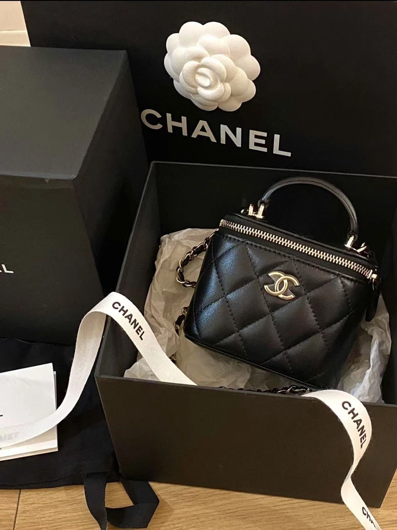 95新 Chanel/香奈儿 黑金手柄小方盒子包 10cm 16429057
