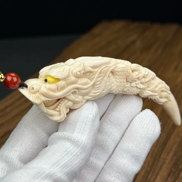 H1791天然猛犸牙 雕刻龙牙尖 104mm支持鉴定 假一罚四