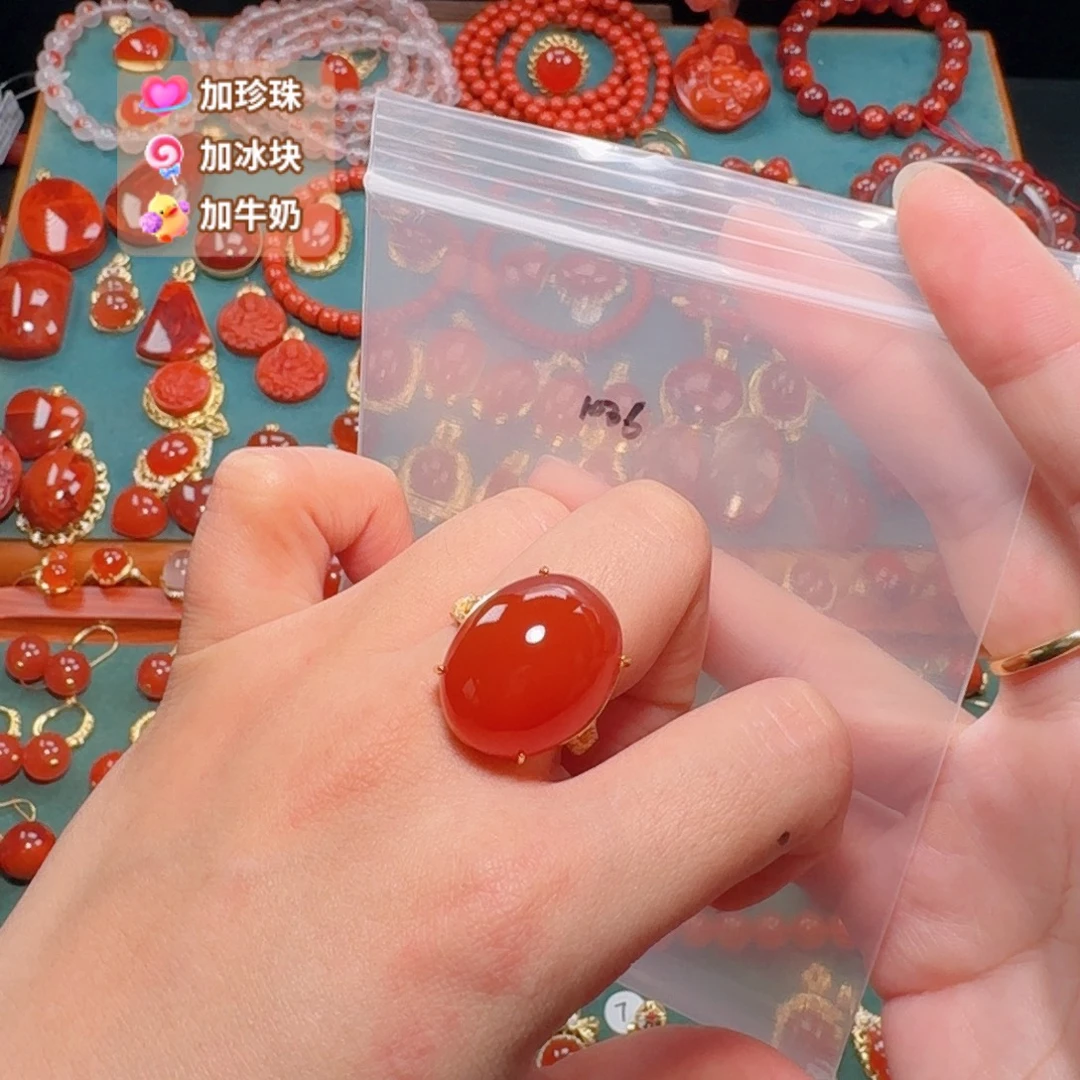 南红玛瑙银S925镶嵌戒指