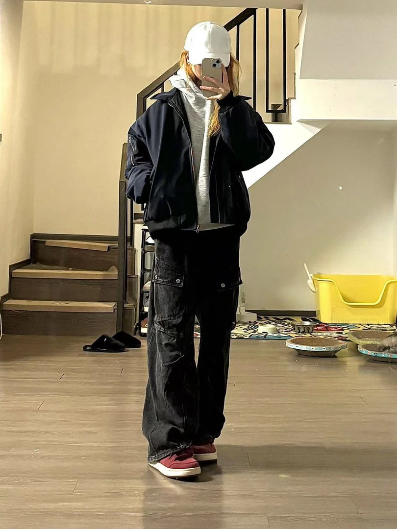 （鼠片）bomber藏青夹克clea fit高级感外套痞帅百搭个性潮牌夹克男