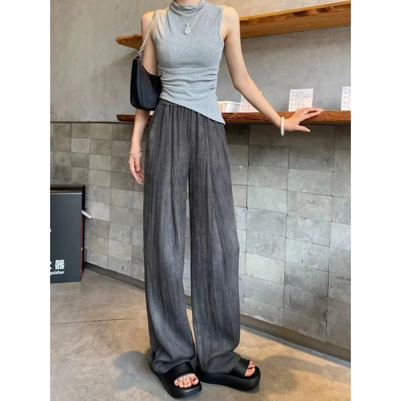 《千裕严选》201-299显瘦时尚百搭宽松褶皱纯色垂感牛仔裤