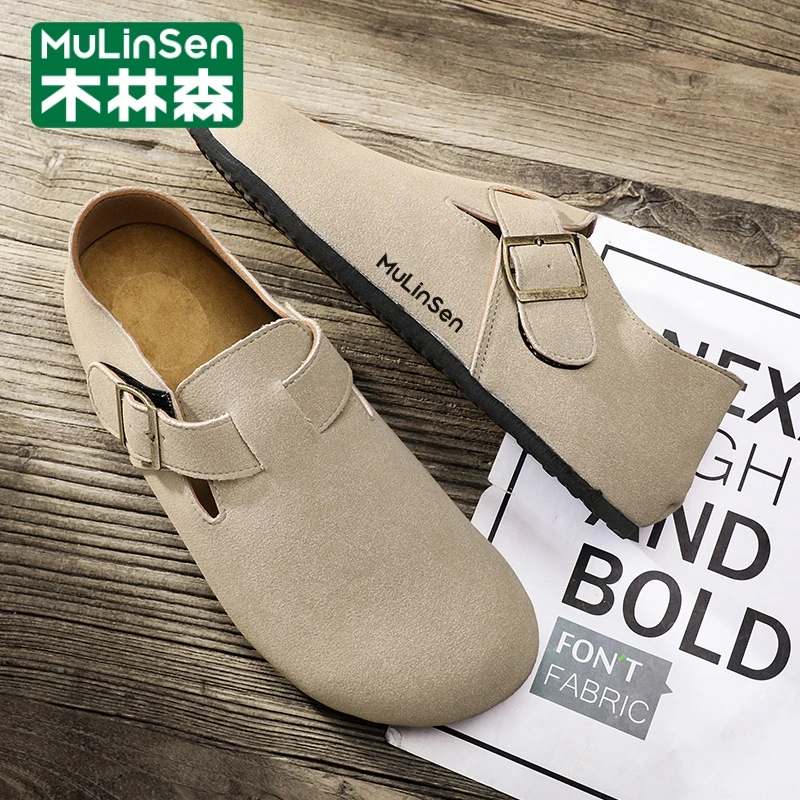 木林森休闲薄款勃肯轻便乐福鞋豆豆鞋懒人鞋百搭半拖透气男鞋子QD