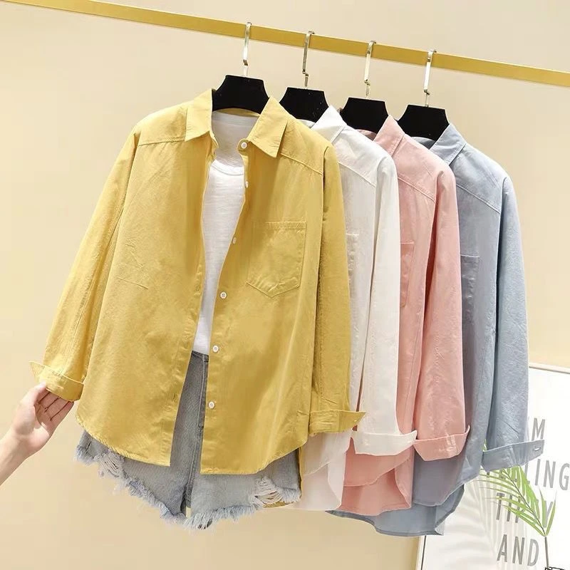 韩版2025春款衬衣宽松慵懒风休闲长袖港味纯色衬衫女白色百搭外套