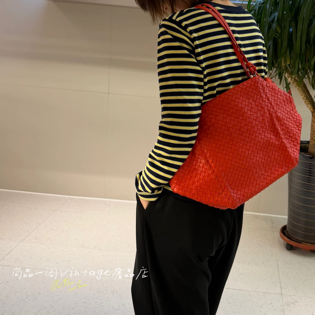 95新 BOTTEGA VENETA/葆蝶家 尚品一阁/编织橙色几何托特包