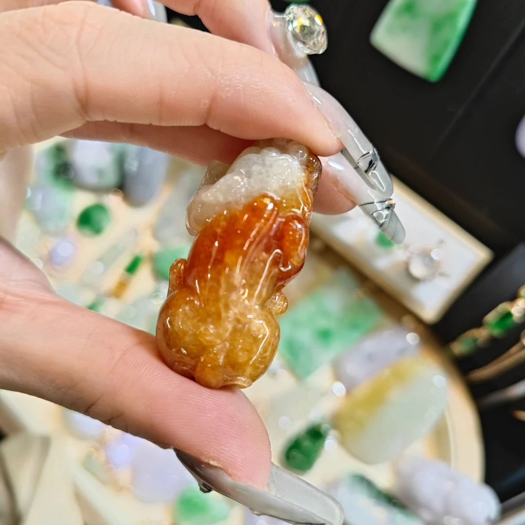 缅甸翡翠红翡貔貅吊坠尺寸41.3*20*15.5翡翠直播