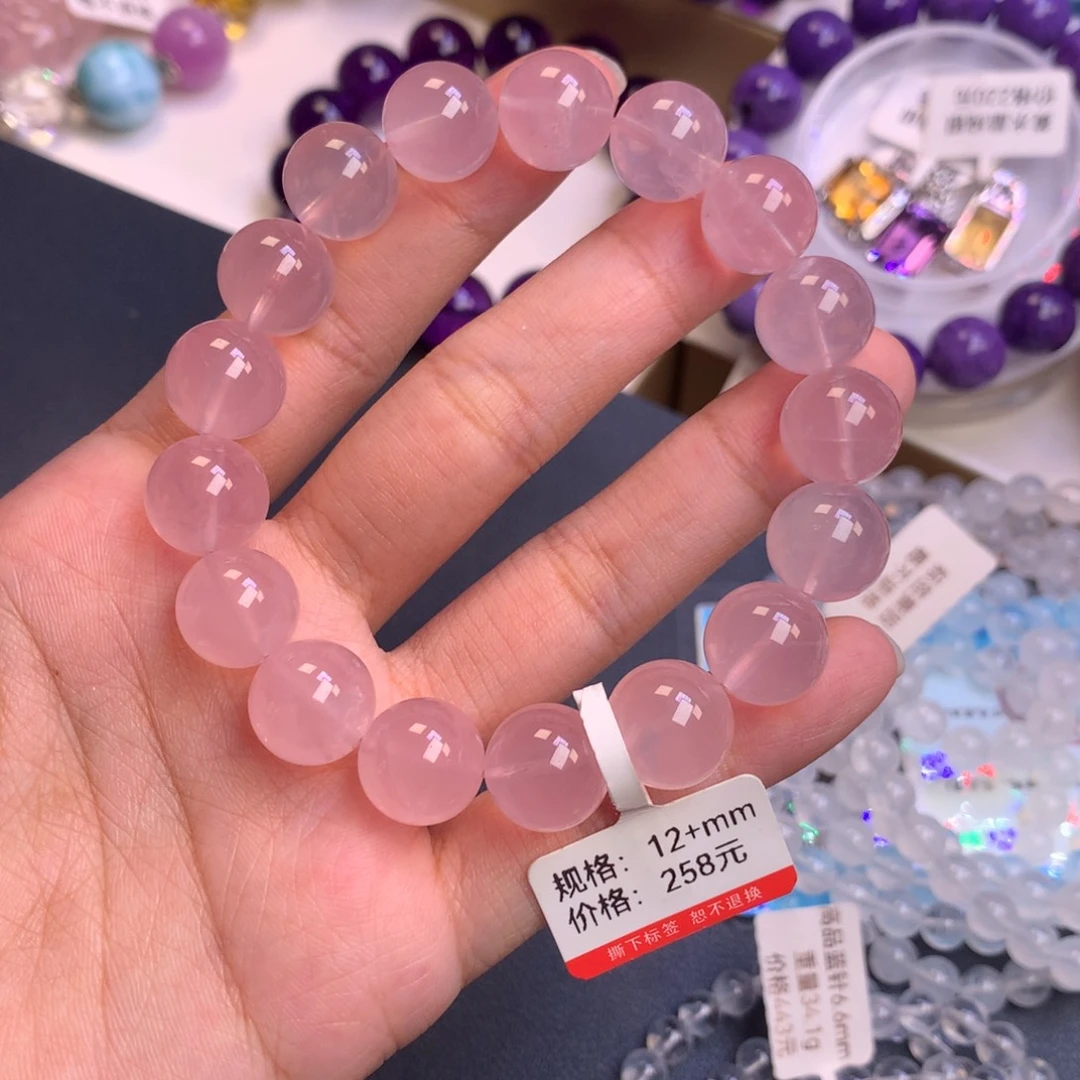 未镶嵌手链水晶粉水晶12+