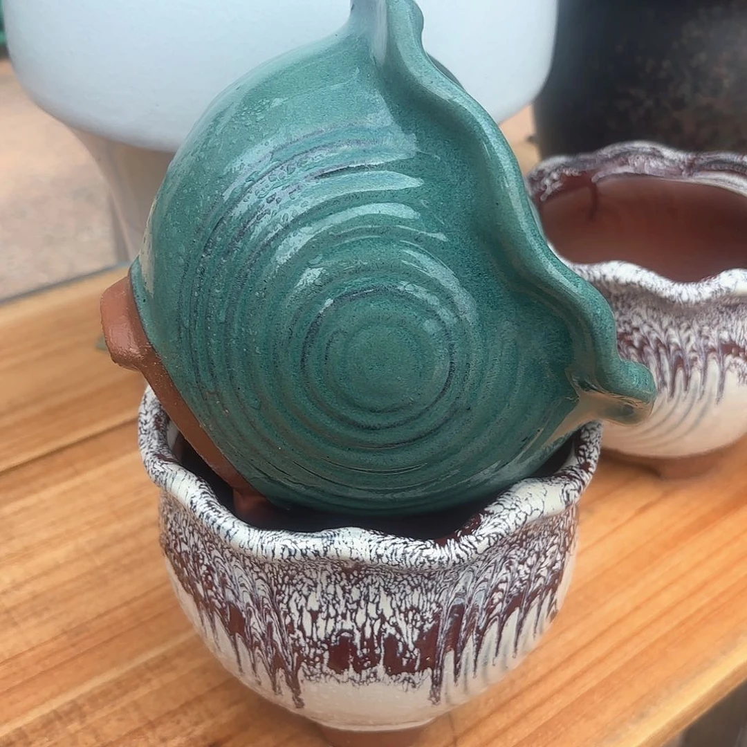 紫砂花盆带腿两个口径16*15