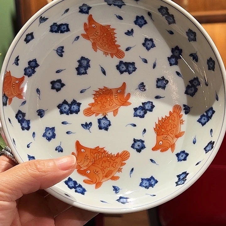 景土造物青花矾红桃花鳜鱼