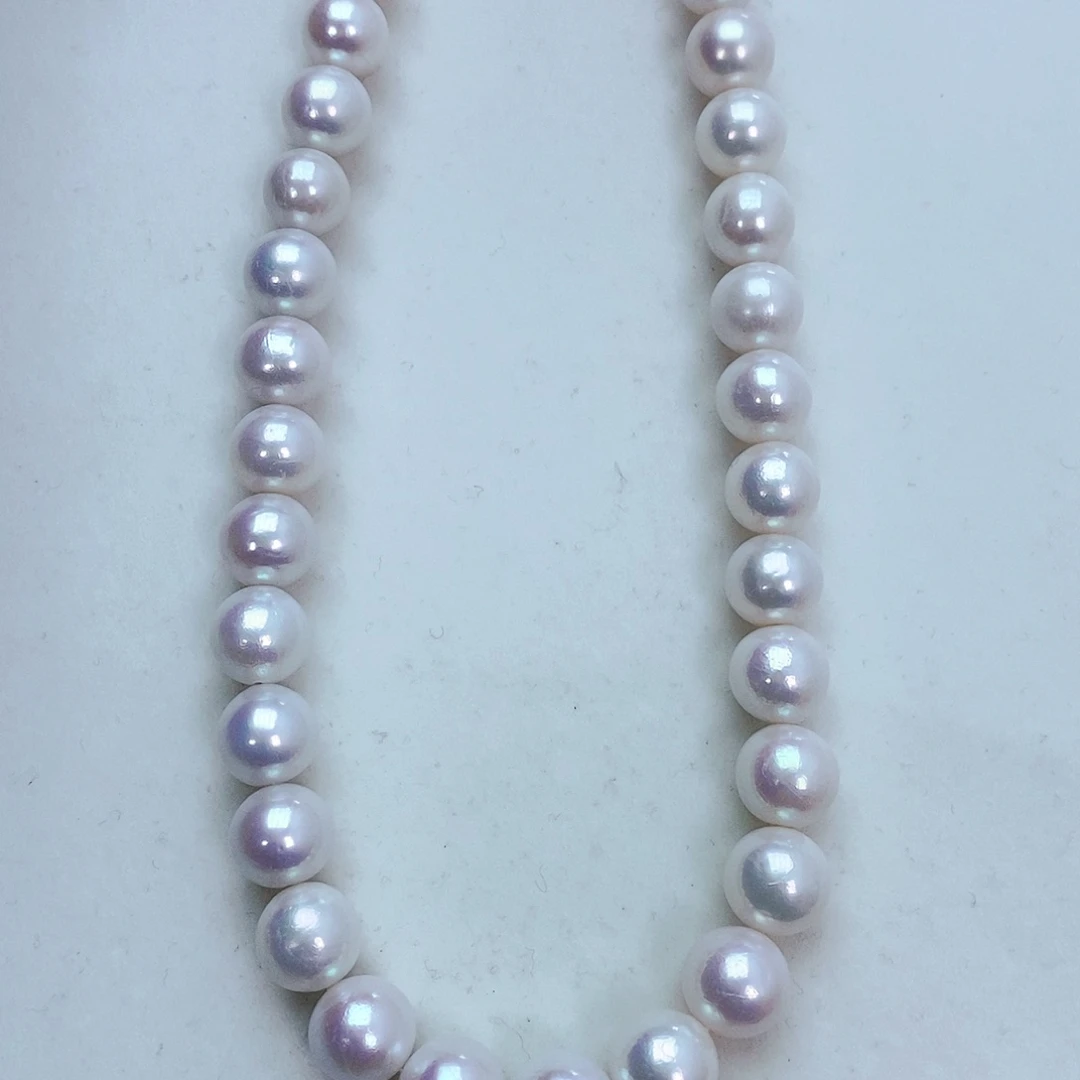 淡水珍珠颈饰银S925镶嵌9-10正圆炫彩极强光